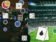 Split image showing a casino interior with slot machines and colorful chips on the left and a crowded soccer stadium on the right, with betting icons overlayed.